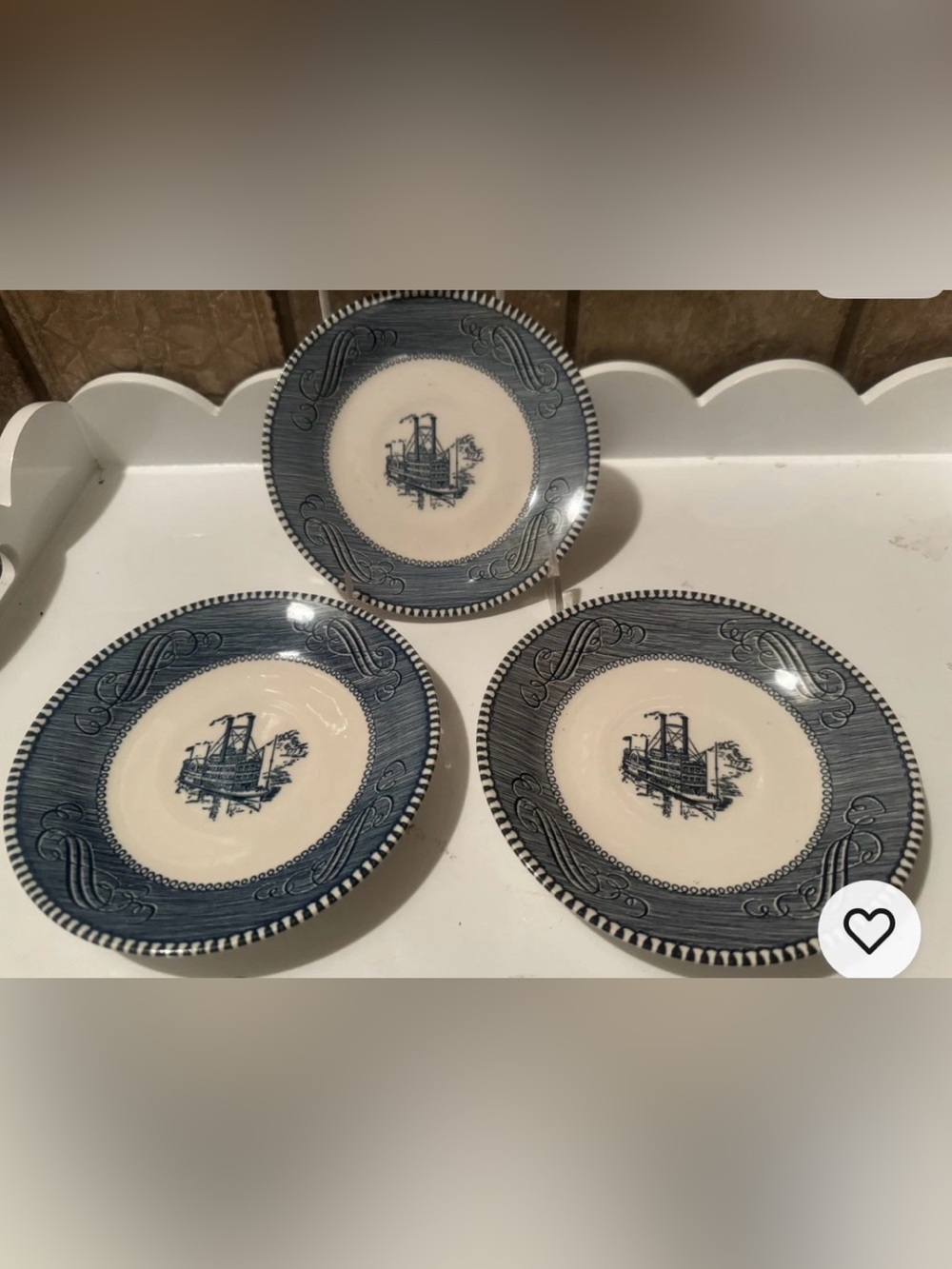 3 Vintage Currier & Ives Mississippi Riverboat By Royal 6" Small Blue Plate